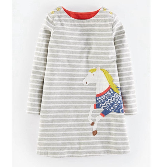 Girls Dresses Long Sleeve 2017 Spring Brand Kids Dress for Girls Clothes Robe Enfant Striped Animal Print Costumes for Children