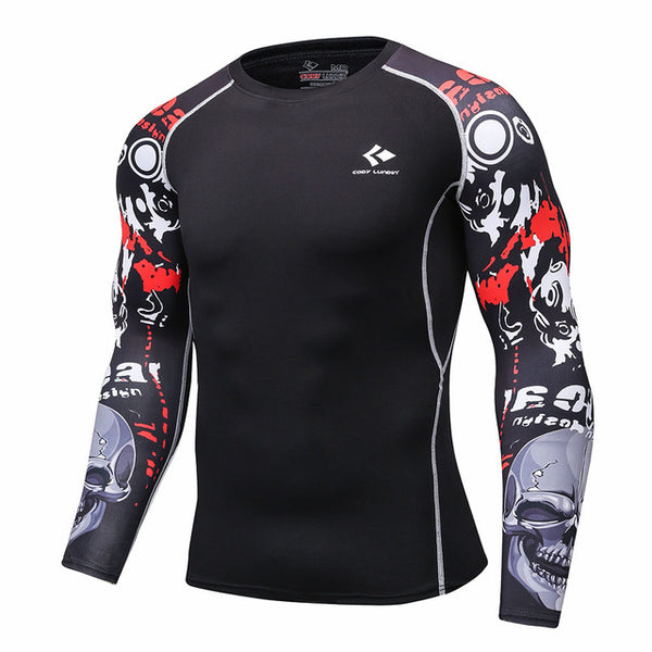 Mens Compression Shirts Bodybuilding Skin Tight Long Sleeves Jerseys Clothings MMA Crossfit Exercise Workout Fitness Sportswear