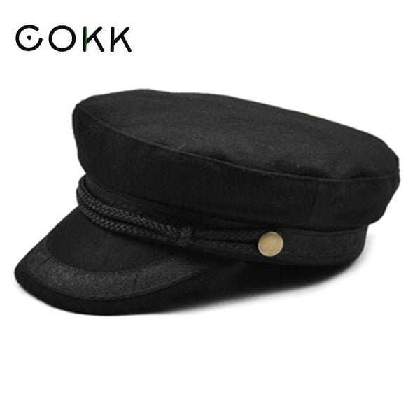 COKK Military Hat Winter Knitted Cap Flat Top Hats For Women Black Grey Male Female Casquette Militaire Gorra Plana