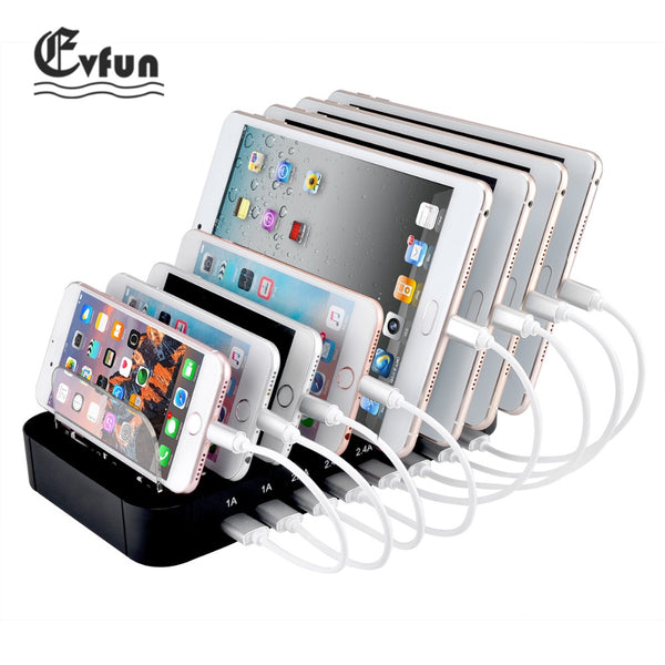 Evfun Desktop USB Charger Multi 8 Port Stand Docking 2.4A Universal USB Phone Charging Station For Mobile Phone iPhone Tablet